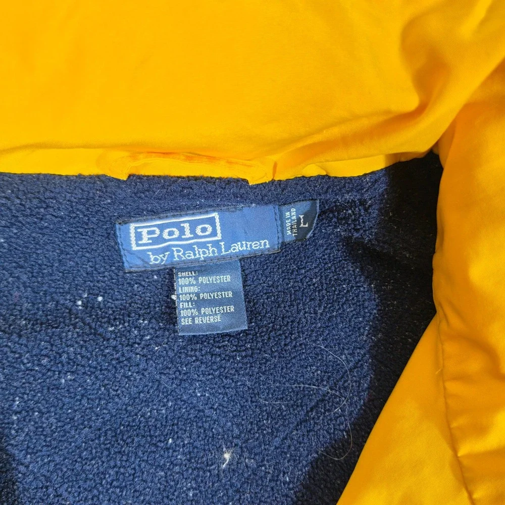 Vintage Polo Ralph Lauren Mens Yellow Fleece Lined Windbreaker Jacket Large Flaw